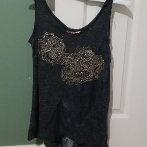Grey tank with sequin and lace detail